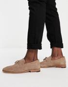 River Island Wide Fit Suede Tassel Loafers In Stone-neutral