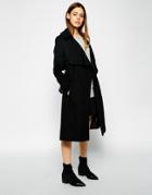 Asos Coat With Waterfall Front In Brushed Wool - Black $93.00