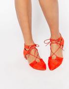 Asos Let's Play Pointed Lace-up Ballet Flats - Red