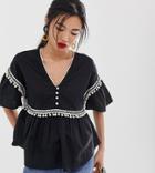 Mango Pom Pom Detail Blouse In Black