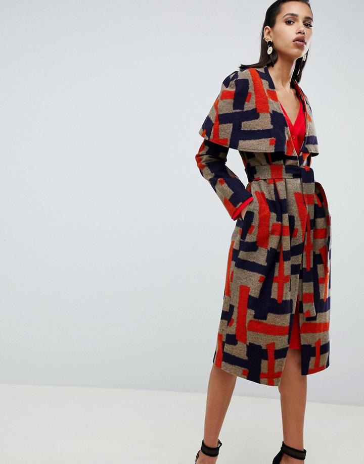 Lavish Alice Cape Overlay Wool Coat In Abstract Print - Multi