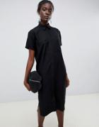 Asos Design Casual Midi Shirt Dress In Linen - Black