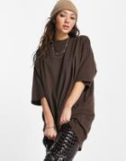 Topshop Washed Oversized Boyfriend T-shirt In Chocolate-brown