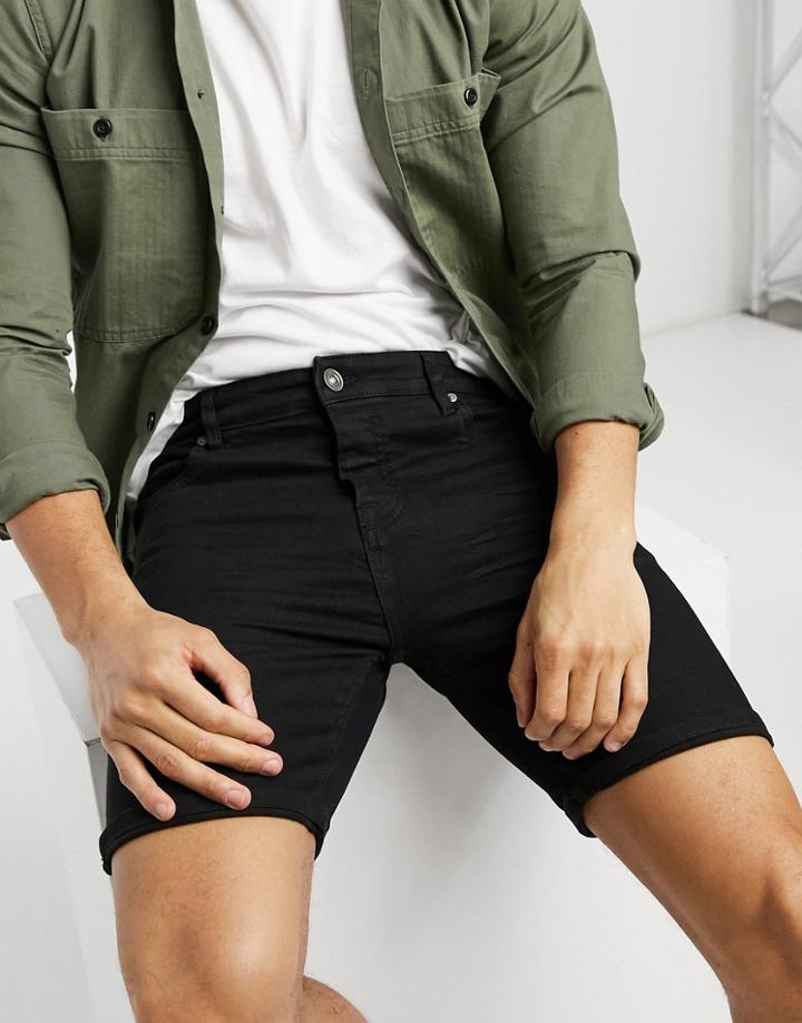Brave Soul Skinny Fit Denim Shorts In Black