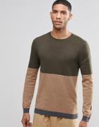 Asos Cotton Sweater In Color Block - Green