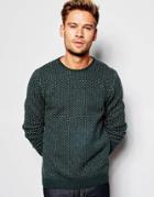 Asos Lambswool Rich Crew Neck Sweater With Pin Dots - Green
