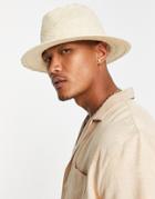 Asos Design Straw Fedora Hat With Woven Detail-white