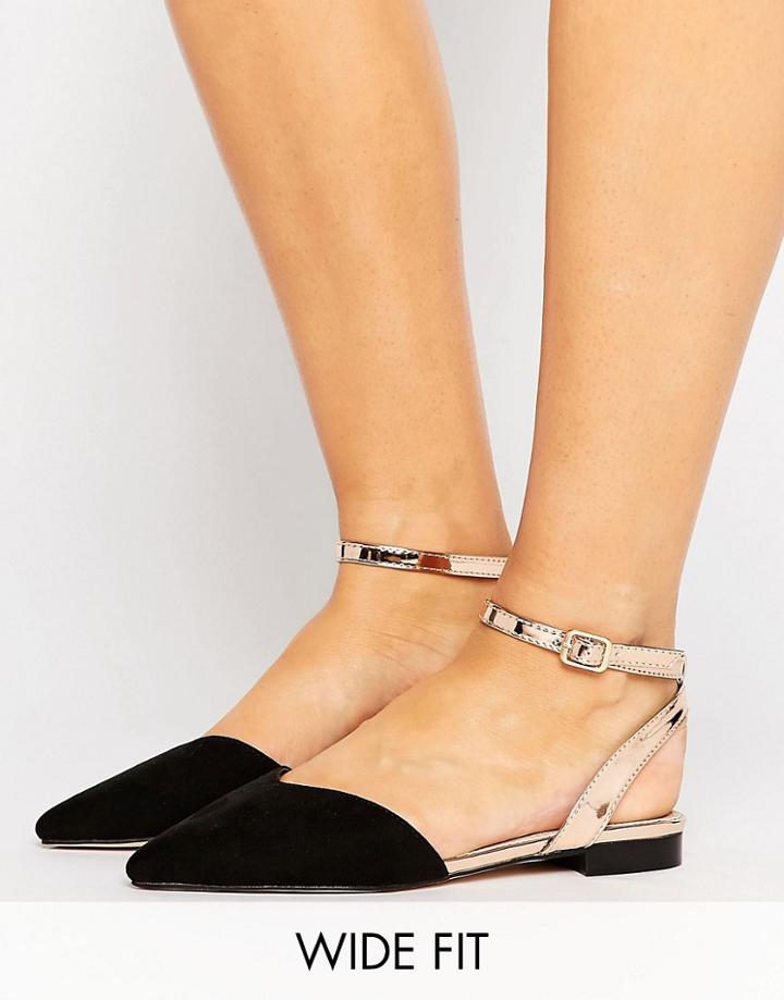 Asos Lisbon Wide Fit Pointed Ballet Flats - Black
