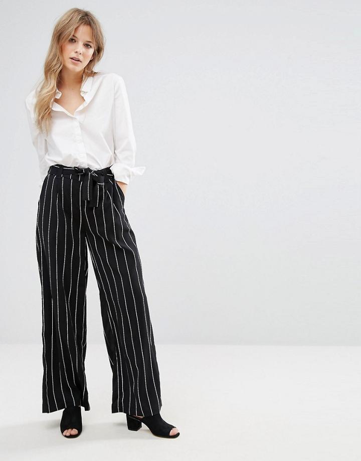 New Look Wide Leg Stripe Pant - Black