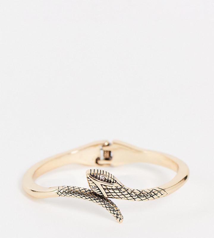 Asos Design Curve Bangle Bracelet With Snake Design In Gold Tone