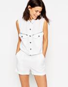 Asos Romper In Washed Tencel With Zip And Pocket Detail - Khaki