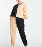 South Beach Spliced Oversized Sweatpants In Black And Camel-multi