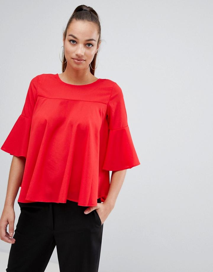 Ax Paris Frill Sleeve Top - Red