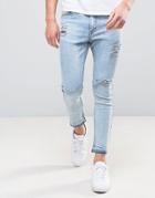 Kubban Spray On Jeans With Knee Rips And Unrolled Hems - Blue