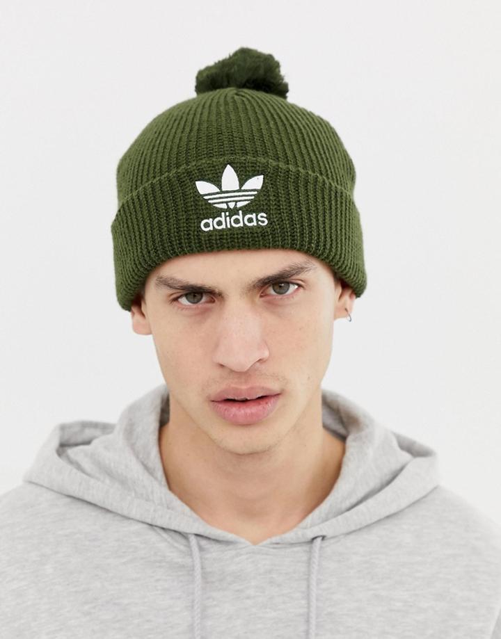 Adidas Originals Pom Pom Beanie In Khaki D98943 - Green