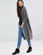 Qed London Longline Cardigan With Front Pockets - Gray