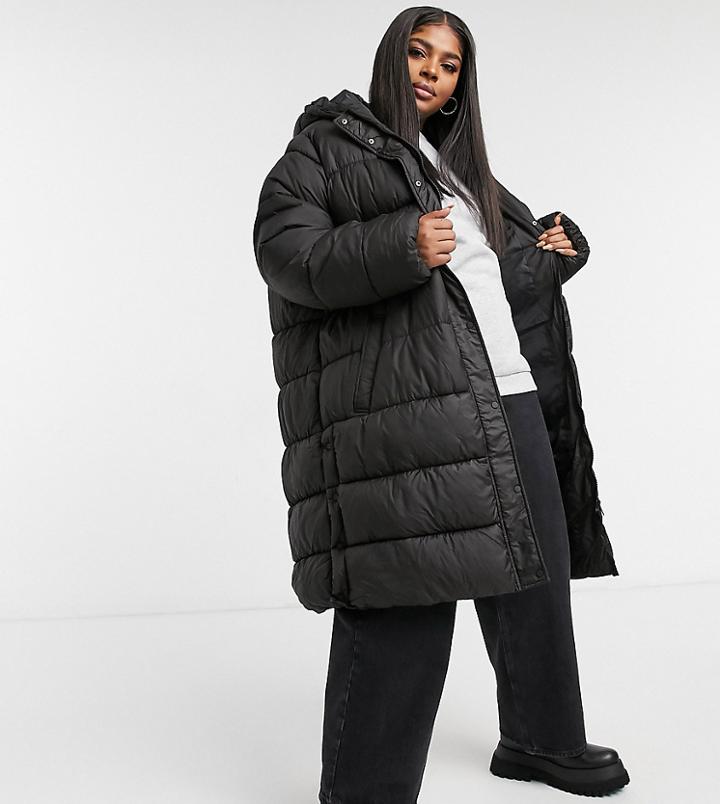 Only Curve Longline Puffer Jacket In Black