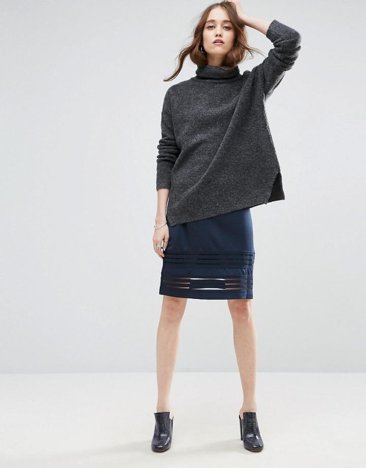 Ganni Rogers Striped Bodycon Skirt - Navy