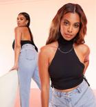 Asos Luxe Halter Open Back Crop Top In Black