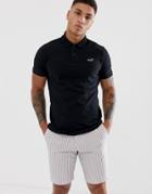 Hollister Icon Logo Heritage Slim Fit Pique Polo In Black