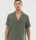 Asos Design Tall Relaxed Deep Revere Viscose Shirt In Khaki-green