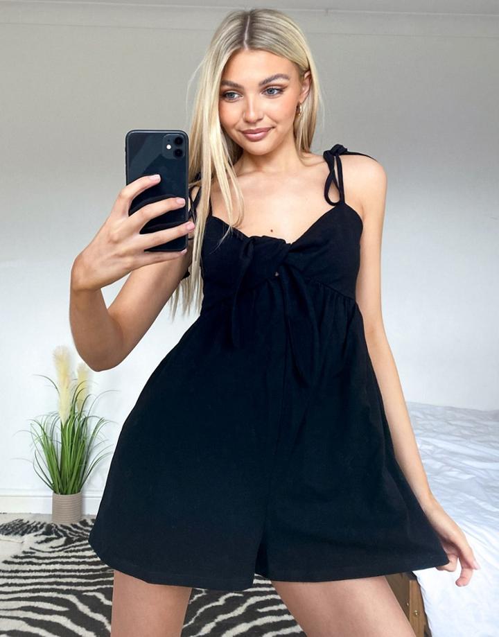 Asos Design Tie Front Swing Romper In Black