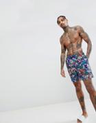 Asos Swim Shorts In Tropical Print In Mid Length - Multi