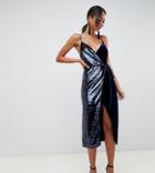 Asos Design Tall Sequin And Velvet Cami Wrap Midi Dress - Multi