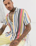 Asos Design Relaxed Fit Shirt In Vintage Stripe-white