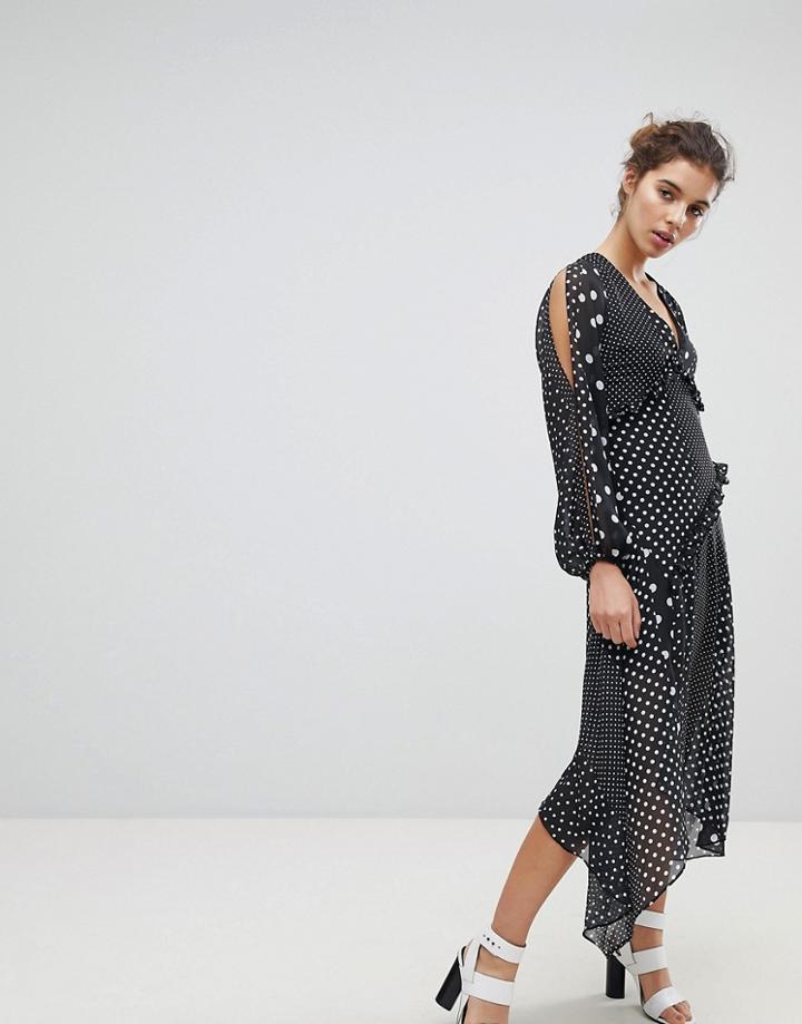 Miss Selfridge Mixed Spot And Stripe Print Hanky Hem Dress - Multi