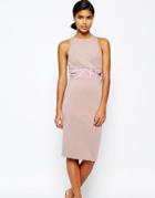 Asos Tall Embellished Waist Midi Bodycon Dress With Open Back - Pink