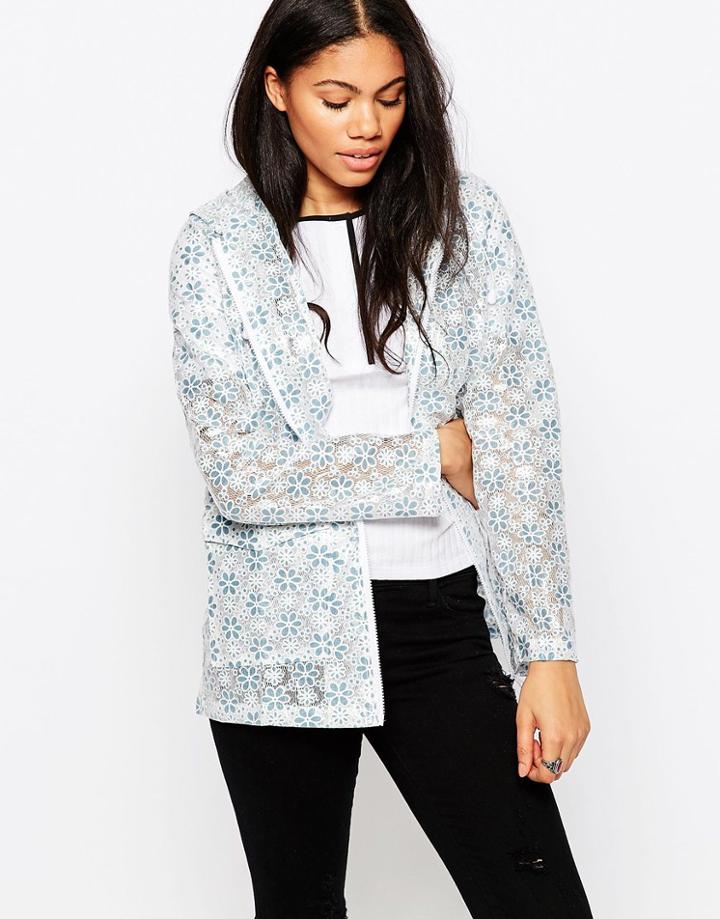 Brave Soul Lace Plastic Trench - Blue