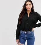 New Look Tall Button Through Shirt In Black - Black