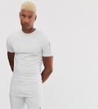 Asos Design Tall Two-piece Skinny Longline T-shirt With Stretch And Curved Hem And Ma1 Pocket In White Marl - White