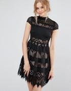 Foxiedox Bravo Zulu Lace High Neck Dress - Black