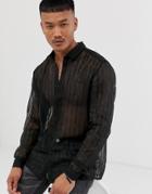 Asos Design Regular Fit Sheer Black Shirt With Dots - Black