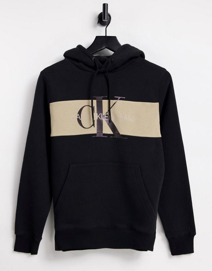 Calvin Klein Jeans Color Block Hoodie In Black