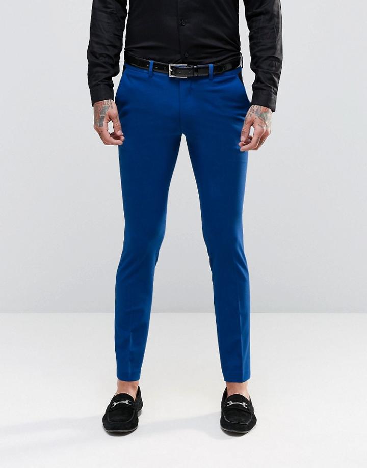 Asos Super Skinny Tuxedo Suit Pants In Blue - Blue