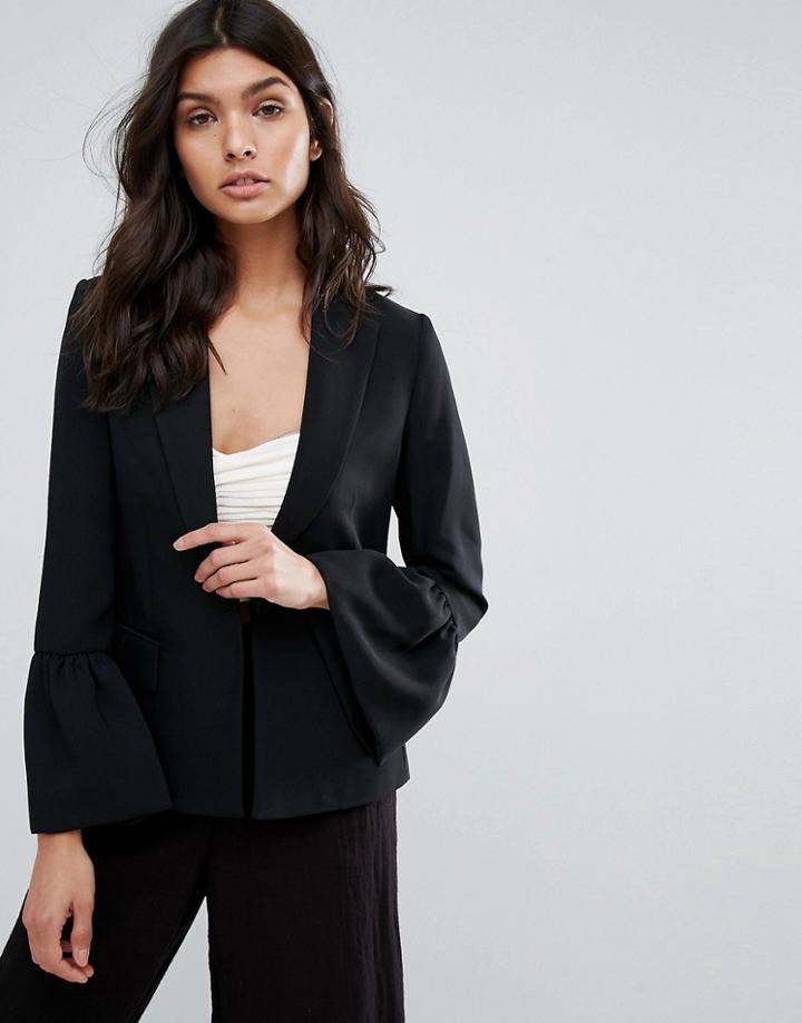 Mango Blazer With Fluted Sleeve - Black