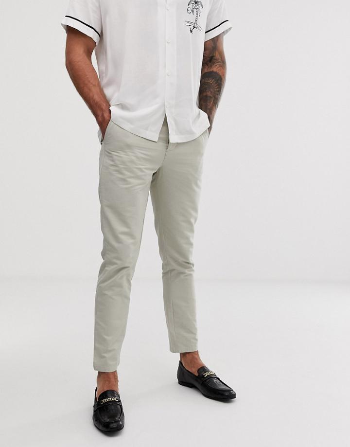Asos Design Slim Pants In Stone Peached Cotton