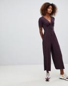 Bershka Stripe Knot Front Jumpsuit - Black