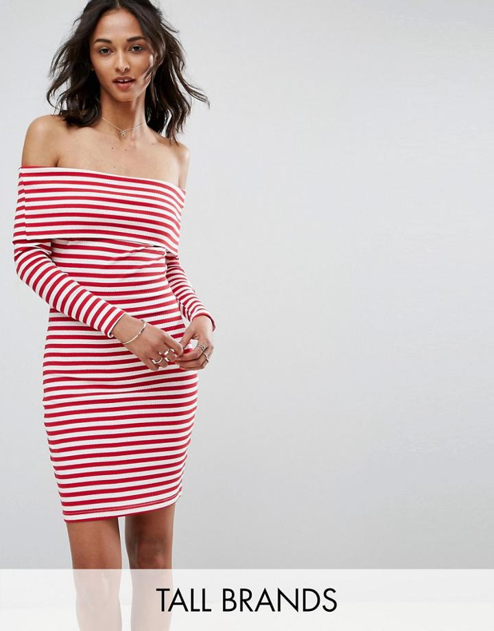 Parisian Tall Stripe Off Shoulder Dress - White