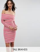 Parisian Tall Stripe Off Shoulder Dress - White