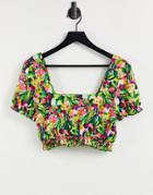 Liquorish Crop Top Set In Floral Print-multi