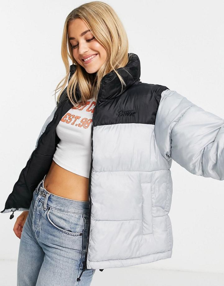 Pull & Bear Padded Jacket In Contrast Black And Gray-multi