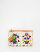 Star Mela Placement Floral Embroidered Clutch With Tassel