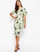Asos Wiggle Dress In Bird And Floral Print - Print