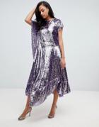 Asos Edition Drape Sequin Dress With Asymmetric Hem-purple