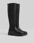 Bershka Knee High Flat Boots In Black