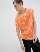 Asos Design Oversized T-shirt With Random Bleach Wash In Orange - Orange